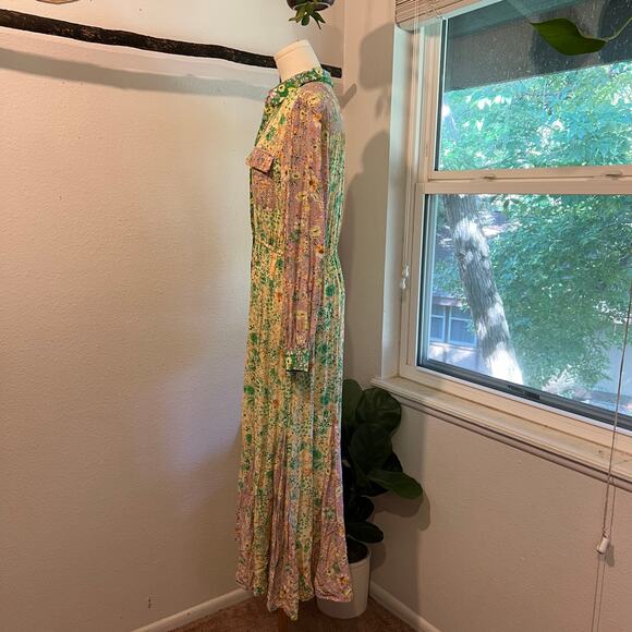 LOFT Garden Party Long Sleeve Patchwork Floral Button Front Dress Size Medium - Picture 4 of 16